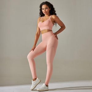 2 Piece Yoga Set Scoop Neck Racerback Crop Top High Waist Full Length <b>Leggings</b> Seamless Spandex Polyester Sport Wear - Product Image 6