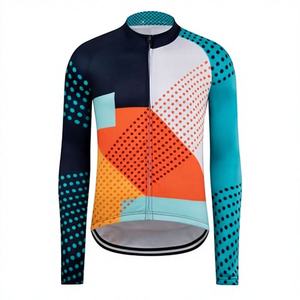 WARPRO INDUSTRY Long Sleeve <b>Cycling</b> Jersey with Geometric Pattern Full Zip Front Multicolor Design Latex Quick Dry Unisex - Product Image 1
