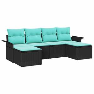 ชุดโซฟาสวนหวายโพลีสีดำ 6 ชิ้นพร้อมเบาะรองนั่ง - Product Image 2