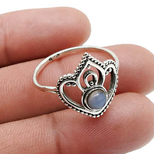 Solid 925 Sterling Silver <b>Ring</b> In <b>Boho</b> Style Round Cut Chalcedony Handmade Mandala Design Fine Quality Bohemian Jewelry For Her - Product Image 2