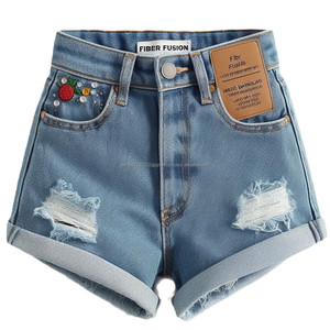 Venta al por mayor elegante cómodo de cintura alta de algodón Spandex Mezclado pantalones cortos de mezclilla caliente OEM Jeans para las niñas de Bangladesh - Product Image 1