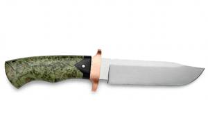 Satin polished high carbon steel prep utility <b>tool</b> with clip-point <b>profile</b> and Burl Wood Handle - Product Image 5
