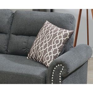 Divano Sezionale Reversibile in Polifibra Colore Ardesia con Chaise Longue, Cuscini Morbidi e Borchie Decorative per Soggiorno - Product Image 4