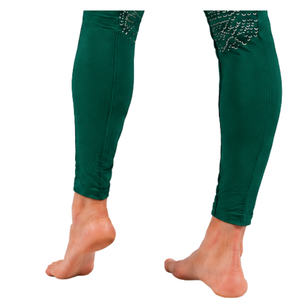 Leggings d'équitation pour femmes vert foncé, taille haute, extensibles, avec grip en silicone sur toute la surface, pour l'entraînement et la compétition - Product Image 3