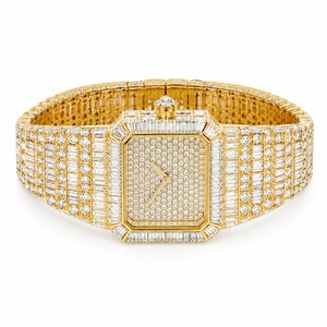 Luxury Women's <b>Diamond</b> <b>Watch</b> Yellow Gold Case Rectangle Quartz Analog Bracelet - Product Image 4