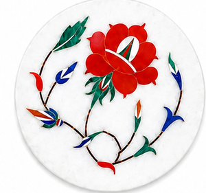 Juego de Posavasos Redondos con Incrustaciones de Mármol Blanco, Posavasos con Diseño Floral y Perlas, con Bandeja, para Regalo de Boda o para el Hogar - Product Image 5