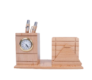 Porte-stylos en bois d'acacia 100% bois véritable, porte-crayons avec logo personnalisé, porte-stylos et support pour téléphone - Product Image 3