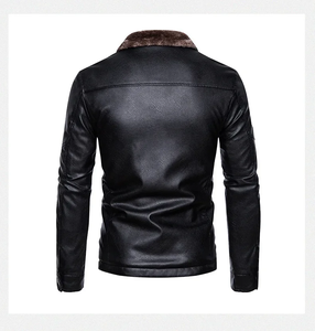 High Quality Men Faux Leather Winter Jacket <b>Fur</b> Collar Front Zipper Casual Outdoor Leather Coat Side Pockets - Product Image 3