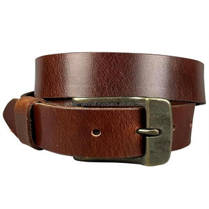 Ceinture décontractée pour hommes en cuir de vachette pleine fleur Offre Spéciale marron ceinture de robe à boucle en laiton modifiable solide - Product Image 2