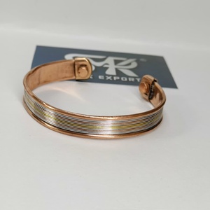 Premium Metal Craft Magnetic Copper <b>Cuff</b> Bangle Multi Line <b>Silver</b> Gold Strips Adjustable Open <b>Bracelet</b> Handmade Lightweight - Product Image 6