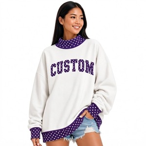Sweat-shirt personnalisé à imprimé lettres pour femme, haut blanc à pois, pull ample et confortable à col montant, manches longues, mode décontractée - Product Image 6