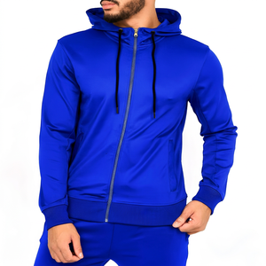 Sweat-shirt à capuche zippé pour homme, coupe ajustée, décontracté, en polyester tricoté, couleur rouge - Product Image 2