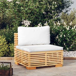 Canapé de jardin en tissu 100% polyester, couleur crème, avec structure en bois de teck massif et design central - Product Image 1