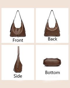 Bolso hobo de cuero genuino para mujer, cierre con cordón, estilo clásico, correa de hombro marrón, ligero, para uso diario, 34 cm x 21 cm, en venta - Product Image 2