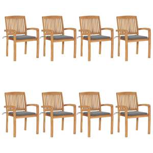 Set di 8 Sedie da Giardino in Legno di Teak Marrone e Grigio con Rivestimento in Poliestere, Arredamento da Patio - Product Image 1