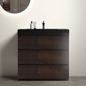 Lavandino da bagno moderno da 36 \ "con ampio ripiano in noce nero lavabo con rubinetto preassemblato Design autoportante - Product Image 1
