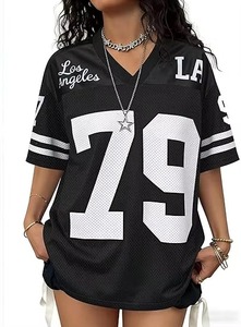 Custom Mesh Jersey Oversized Streetwear Shirt Leopard Print Number 79 Graphic <b>Hip</b> Hop Fashion Los Angeles V-Neck Short Top - Product Image 6