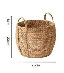 Rural Style Seagrass <b>Woven</b> Flower <b>Basket</b> With Handle Large Decorative Plant Pot & <b>Laundry</b> Storage <b>Basket</b> Home Decoration - Product Image 2