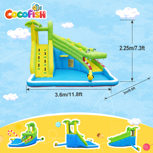Cocofish Toboggan Aquatique Gonflable en Tissu Oxford 5 en 1, Château Gonflable Crocodile avec Toboggan Aquatique Humide, Parc Aquatique pour Fête d'Anniversaire d'Enfants - Product Image 2