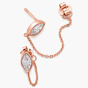 Pendientes de cadena con diamantes cultivados en laboratorio con corte marquesa en oro, minimalistas para uso diario de mujer, pendientes ligeros de oro macizo de 14K con diamantes. - Product Image 6