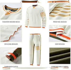 Ensemble de survêtement de luxe blanc cassé pour homme – Ensemble deux pièces de créateur avec sweat-shirt à col rond et pantalon de jogging fuselé - Product Image 3