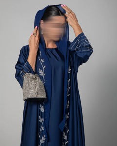 Conjunto de Abaya Azul Marino de Lujo con Bordado y Frente Abierto, con Vestido Interior |   Vestidos Elegantes para la Noche y para el Eid, Ropa Modesta - Product Image 5