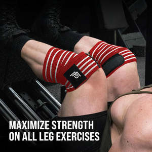 Long Adjustable <b>Knee</b> Wraps Red White Neoprene with Anti-Slip Design Maximum Compression & Breathable Fabric - Product Image 3