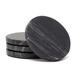 Natural Black Marble Coasters Set of 4 Eco Friendly Round Stone Drink Coaster 10cm Heavy Duty <b>Table</b> <b>Protection</b> Cup Mat for Hotel - Product Image 4
