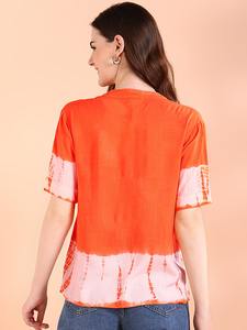 Haut d'été léger pour femme Maaesa, collection designer, en rayonne tie & dye, col mandarin, manches courtes, style décontracté - Product Image 3