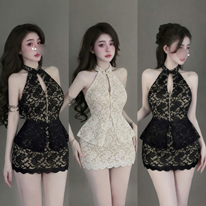 Women's Two-Piece <b>Set</b> skirt sexy Lace Sleeveless Full-Length Solid Casual Skinny Fit Washable Eco-Friendly Stealth Decoration - Product Image 1