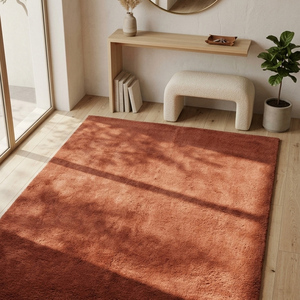 Tapis artisanal en laine rouge rouille tufté à la main, antidérapant, à motif géométrique, pour salon, chambre, salle à manger, maison moderne - Product Image 1