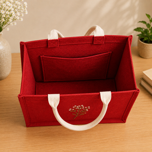 Red Jute Tote <b>Bag</b> With Embroidery Floral Design Hand Length Handle Shopping <b>Bag</b> <b>Medium</b> <b>Size</b> 40x15x35cm - Product Image 5