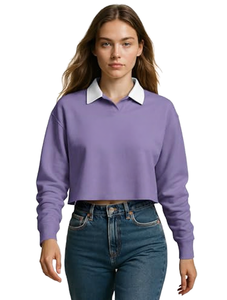 Camiseta de Punto Corta y Ajustada de Color Morado con Cuello Blanco, Manga Corta, Estilo Casual para Hombre, Color Sólido, Tipo Suéter, 100% Algodón - Product Image 1