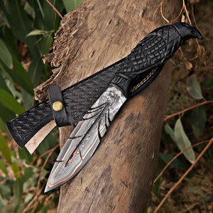 Nuevo cuchillo de caza Viking Odin Raven de cobre damasco hecho a mano con pluma, hoja fija de 11 pulgadas, ambidiestro, con mango de madera de fresno. - Product Image 3