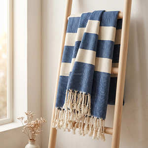 Boho Fringed Striped Couch <b>Cover</b> Blanket Natural Woven Cotton Decorative Throw For <b>Bed</b> Modern Living Room Supplier - Product Image 2