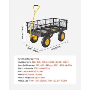 Carrello da Giardino in Acciaio Resistente, Capacità 408 kg, Carrello Utilitario da Esterno in Metallo con Pneumatici da 10 Pollici - Product Image 6