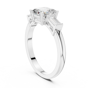 Anillo de alta calidad con tres diamantes de corte Asscher y esmeralda cultivados en laboratorio, certificado por GRA, en oro blanco de 14k. - Product Image 2
