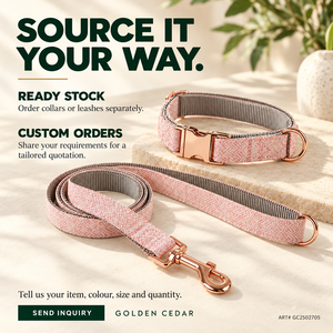 Collar de Perro Personalizado de Tela Twill y Correa de 125 cm con Cinta de Nailon y Herrajes en Tono Oro Rosa, 4 Colores - Product Image 6