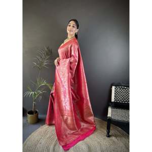 Vrundavan Dharmavaram Soft <b>Silk</b> Saree-Elegant Fashion <b>Scarves</b> Set - Product Image 3