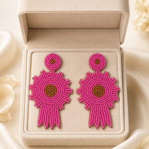 Pendientes Colgantes Florales de Cuentas Rosadas SSTRINGZ, Joyería de Moda Hecha a Mano para Mujer, Venta al por Mayor para Bodas - Product Image 4