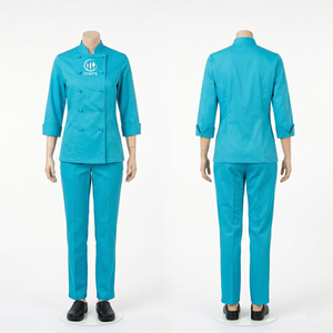 Uniforme de chef pour femme en polycoton 240 GSM de qualité supérieure, bleu roi, double boutonnage, broderie personnalisée, impression à l'écran, logo par transfert thermique - Product Image 5