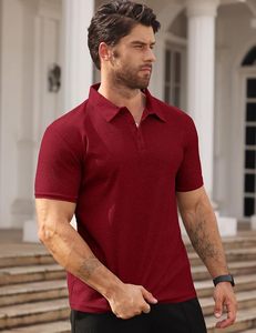 เสื้อโปโลผู้ชายระดับพรีเมียม เสื้อโปโลแขนสั้นผ้าฝ้ายปิเก้ทรงสลิมฟิตแบบลำลอง - Product Image 1