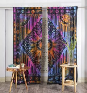 Cortinas de Ventana con Diseño de Mandala Hippie, Estilo Indio, Tie Dye, Bohemio, Sol y Luna, para Dormitorio, Sala de Estar, Balcón, Color Morado - Product Image 5
