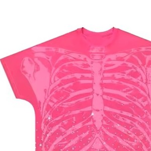 T-shirt surdimensionné personnalisé rose avec strass pour homme, style hip-hop streetwear, coupe carrée, épaules tombantes, en coton respirant - Product Image 4