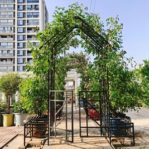 Arche de jardin en métal noir avec portail et jardinière, dimensions 80,71 x 97,24 cm, support pour plantes grimpantes, treillis pour roses d'extérieur - Product Image 3