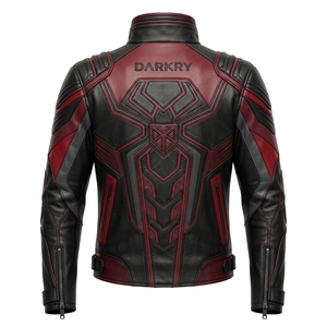Chaqueta de Cuero Genuino para Hombre, Color Rojo Oscuro, Estilo Motero, Cosplay de Superhéroe, Ropa Exterior para Motocicleta, Corte Ajustado, con Cierre - Product Image 2