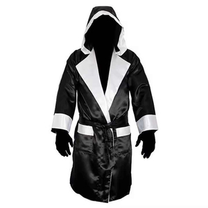 Robe de boxe professionnelle à capuche, longue robe de boxe en satin, logo personnalisé, vêtements de sport pour les événements de soirées de combat - Product Image 3