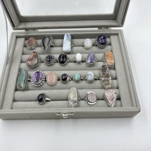 Trendy Assorted <b>Silver</b> Plated <b>Rings</b> Natural Gemstone <b>Adjustable</b> <b>Rings</b> for Women Bulk Supplier - Product Image 4