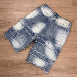 Shorts Bermuda en jean déchiré pour homme, taille mi-haute, fermeture boutonnée, coton délavé, style décontracté - Product Image 4