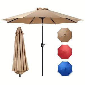 Parapluie commercial et résidentiel de 9 pieds avec 8 nervures robustes Inclinaison par bouton-poussoir et manivelle pour piscine Beach Yard - Product Image 3